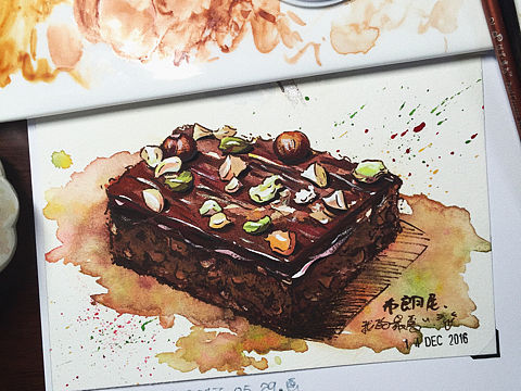 水彩 布朗尼