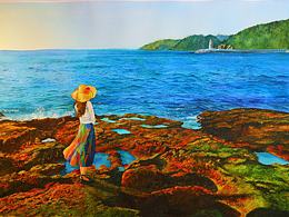 水彩畫－清晨亞龍灣