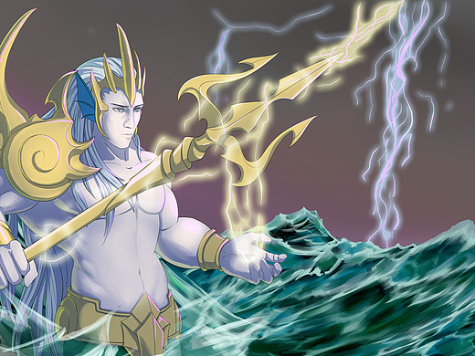 波塞冬插画-商业插画96015年前金属朋克插画-创作习作119015年前方块