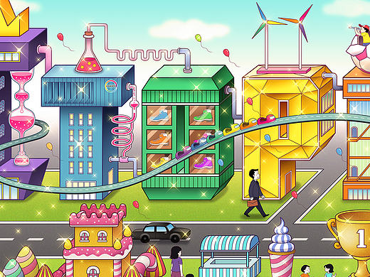 covestro“疯狂创享城”主题宣传插画设计