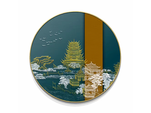 中式圆形立体肌理画
