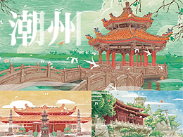 潮州景点插画|西湖|开元寺|北阁佛灯