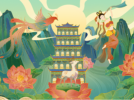 新国风之敦煌（个人主页-ZNjAwMjI0NjQ=） - 商业插画 - 站酷设计师QQ爱吃QQ糖原创素材 - 站酷ZCOOL