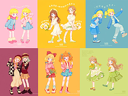 缤纷马卡龙色系Q版女孩