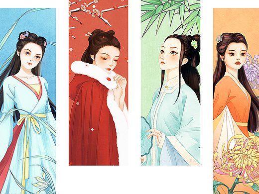 女孩插画||梅兰竹菊