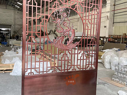 仿古铜铝板雕刻玄关隔断 新中式铝雕屏风工艺精湛