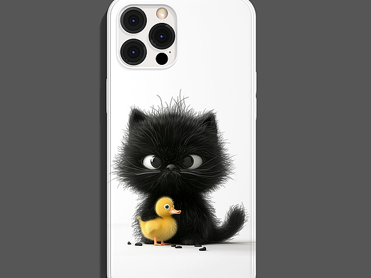 黑猫和小黄鸭手机壳图案可授权