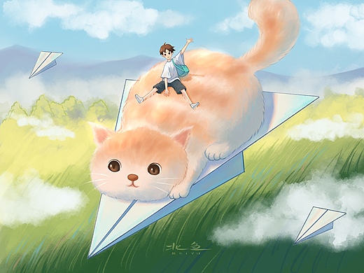 插画——《飞起来的猫》