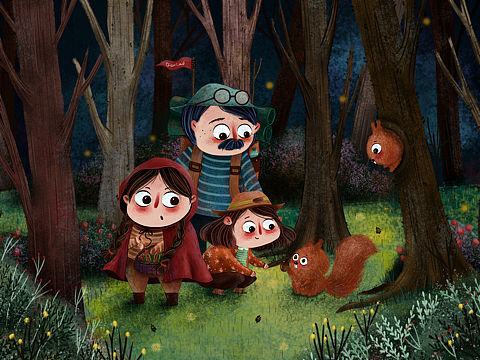 儿童插画-《偶遇小松鼠》