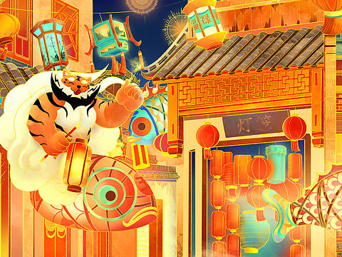 元宵鱼灯灯会插画