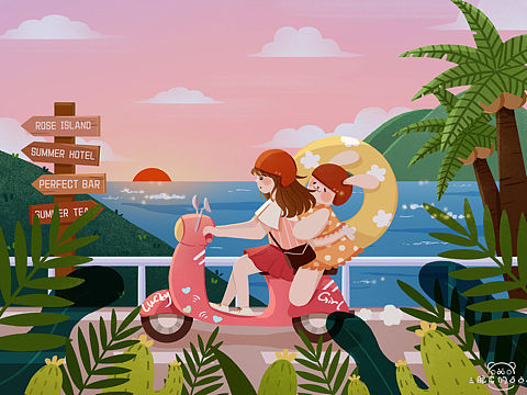 夏日海边摩托
