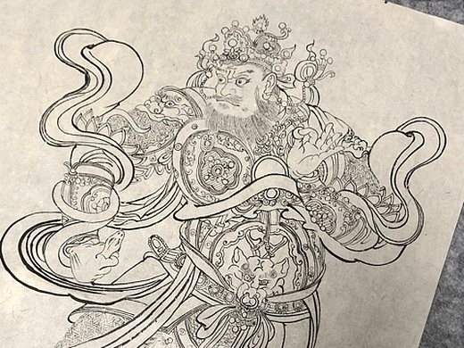 手绘法海寺壁画之广目天王白描图