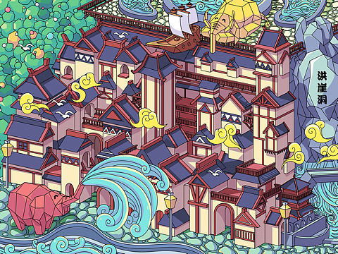 重庆网红旅游景点明信片——洪崖洞