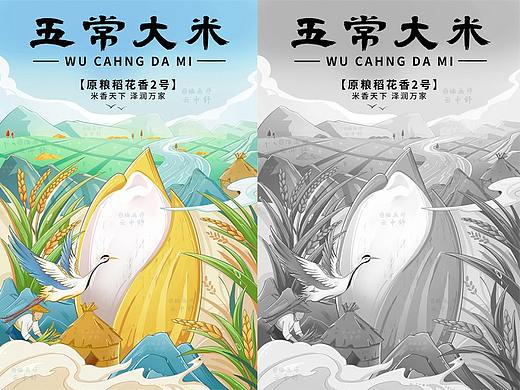 |原创设计|五常大米国风包装|包装插画设计可授权