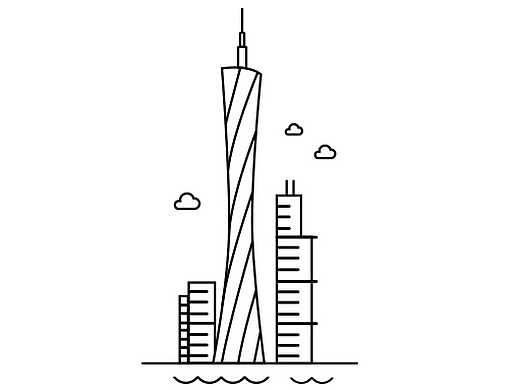 广州印象建筑 线稿   插画