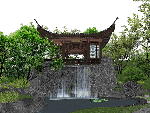 建发建发新中式示范区景观SU模型下载