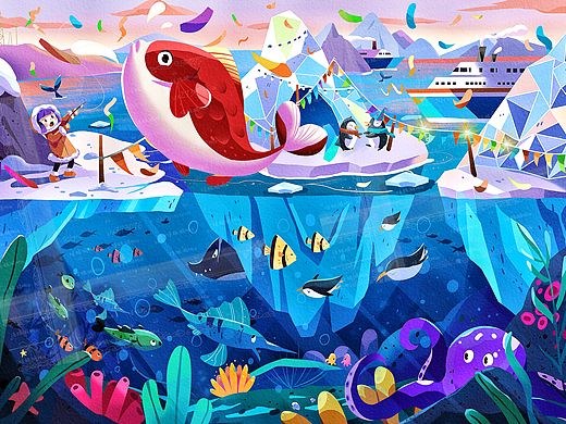 海洋冰岛海底鱼钓鱼