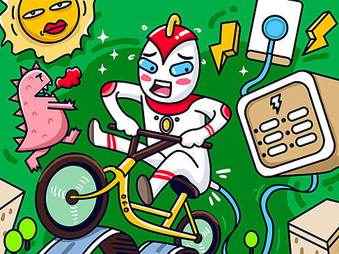 插画海报 - 街电 x ofo 艺龙 e袋洗 饿了么