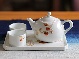 近日小作～手绘红彩描金瑞柿茶具～