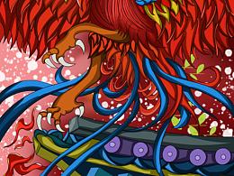 原创插画设计朱雀