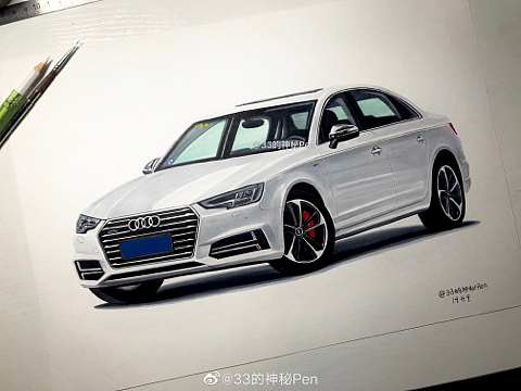 马克笔彩铅手绘:奥迪a4l