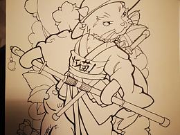 武士猫彩铅手稿