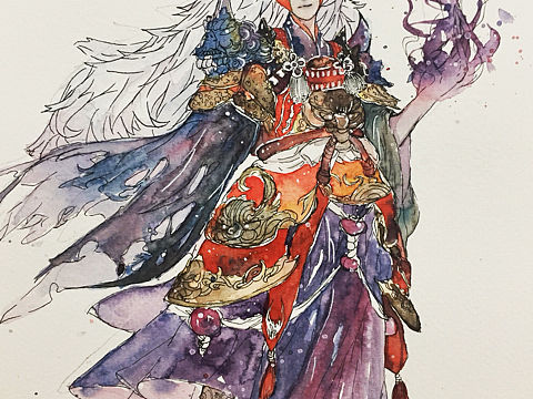 阴阳师茨木童子水彩