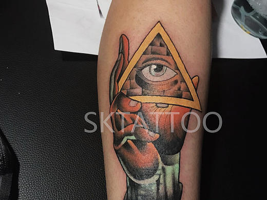 小腿遮盖 oldschool 纹身 - SKTATTOO