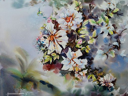 《花开半夏》系列 水彩 56X75cm（个人主页-ZMzMyMzY2NDg=） - 绘画 - 站酷设计师ChenYan水彩原创素材 - 站酷ZCOOL