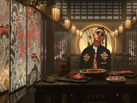 广告搭景气氛图：黑帮系火锅店