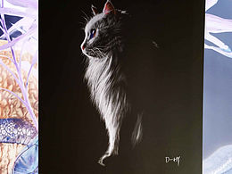 D_HY彩鉛畫《反色白貓》