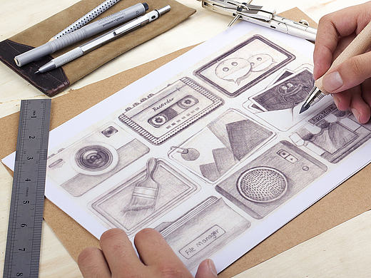 手绘 素描 手绘图标 2.5D图标