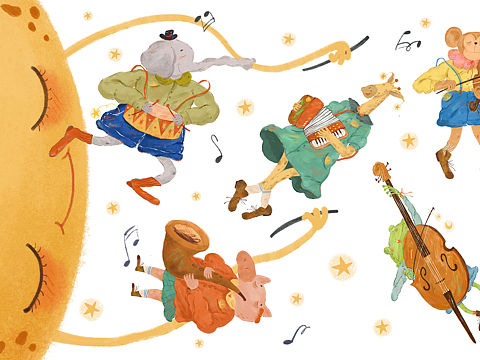 儿童插画-星月动物乐团