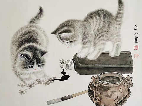 工笔画 猫咪 