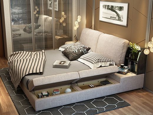 舒适榻榻米风格布艺床设计