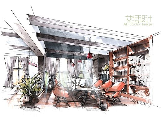 办公空间设计手绘表现步骤