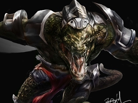鳄鱼 英雄联盟同人 野兽原画设定 lol 游戏原画 武器 装备 铠甲 战士
