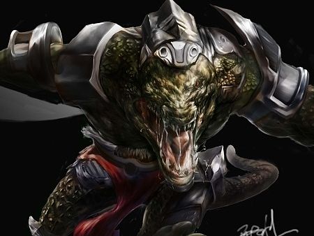 鳄鱼 英雄联盟同人 野兽原画设定 LOL 游戏原画 武器 装备 铠甲 战士