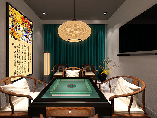 茶楼棋盘室中式日式商业空间餐厅茶馆三国