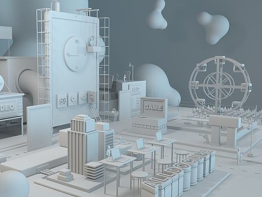 原创作品：C4D平面广告/品牌/2017年/三维建模/3D场景/电商/毕业设计-白膜/小世界大梦想