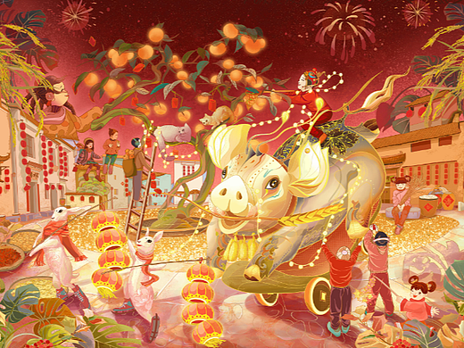 對(duì)聯(lián) - 當(dāng)康送財(cái) 乘黃賜福（個(gè)人主頁(yè)-ZNjM2OTE4Njg=） - 商業(yè)插畫 - 站酷設(shè)計(jì)師塔上魚(yú)瞳原創(chuàng)素材 - 站酷ZCOOL