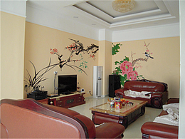 给常州表叔家画的中式墙绘 客厅电视背景墙水墨画彩绘