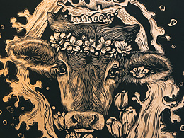 手工雕刻黑白木刻版画【鹿】