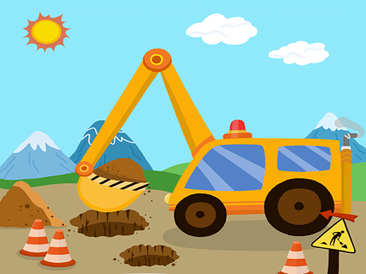 挖掘机插画-儿童插画149003年前花骨朵和她的闺蜜插画-儿童插画75003