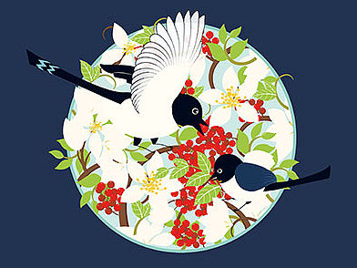 矢量插画——花儿与小鸟