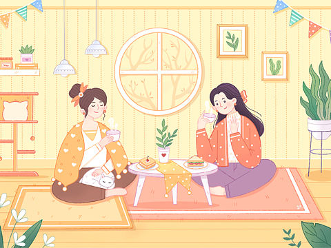 吐司包装插画暖秋下午茶