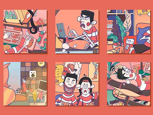 “网虫的日常”表情包插画设计