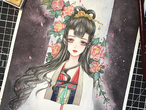 古风水彩手绘
