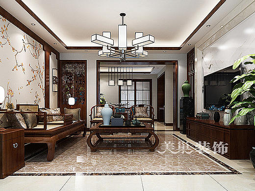 朗悦公园道1号166平四室两厅新中式装修案例