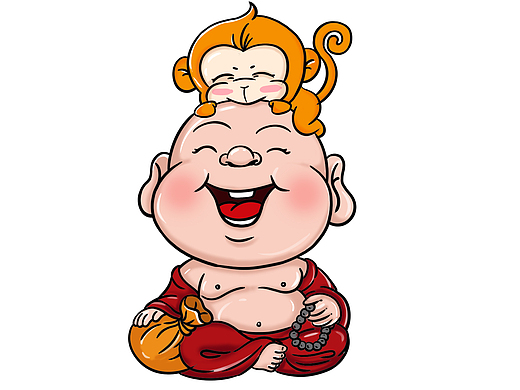 佛卡通猴子 手绘卡通弥勒佛与猴子  如来佛与猴子 吉祥物卡通设计